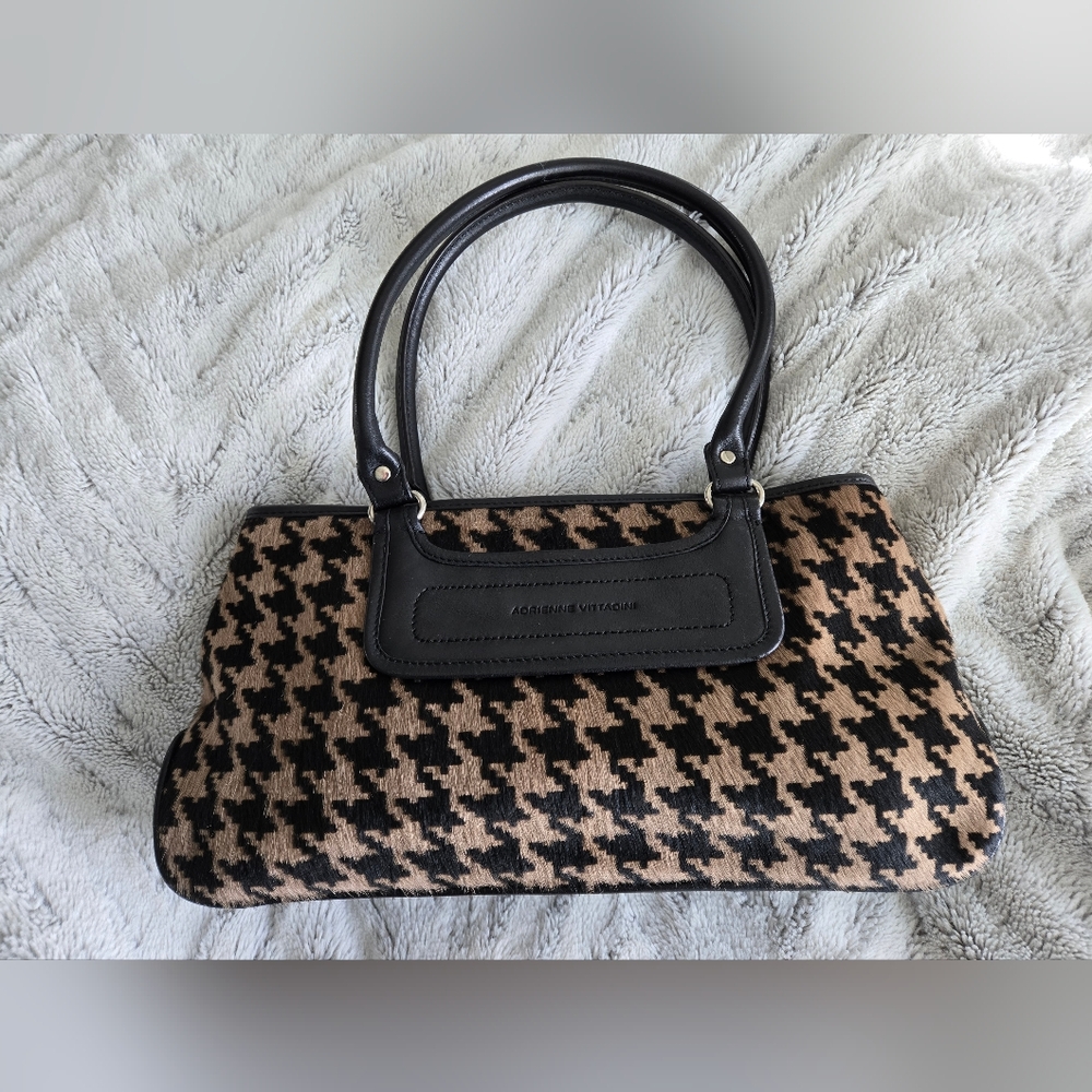 Adrienne Vitadini Houndstooth Black and Tan Women's Bag